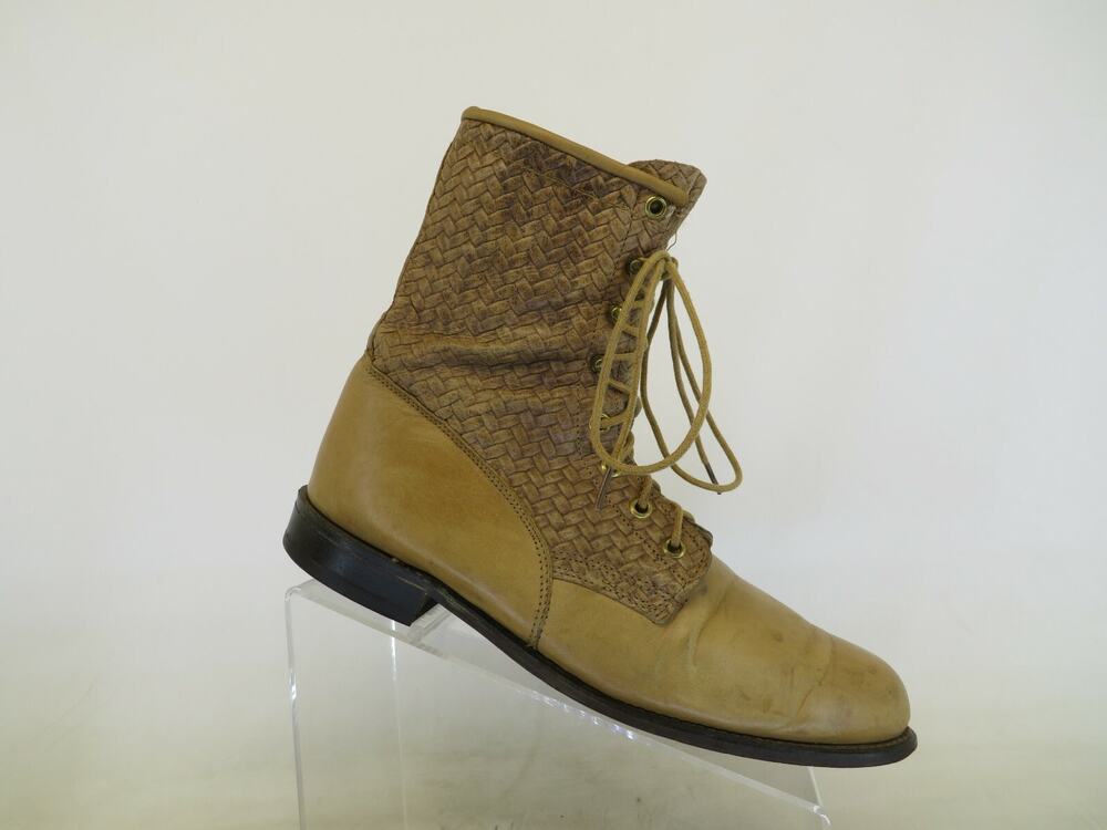 CAPEZIO Brown Leather Laces Weaved Cowboy Western Boots Womens Size 9.5 M